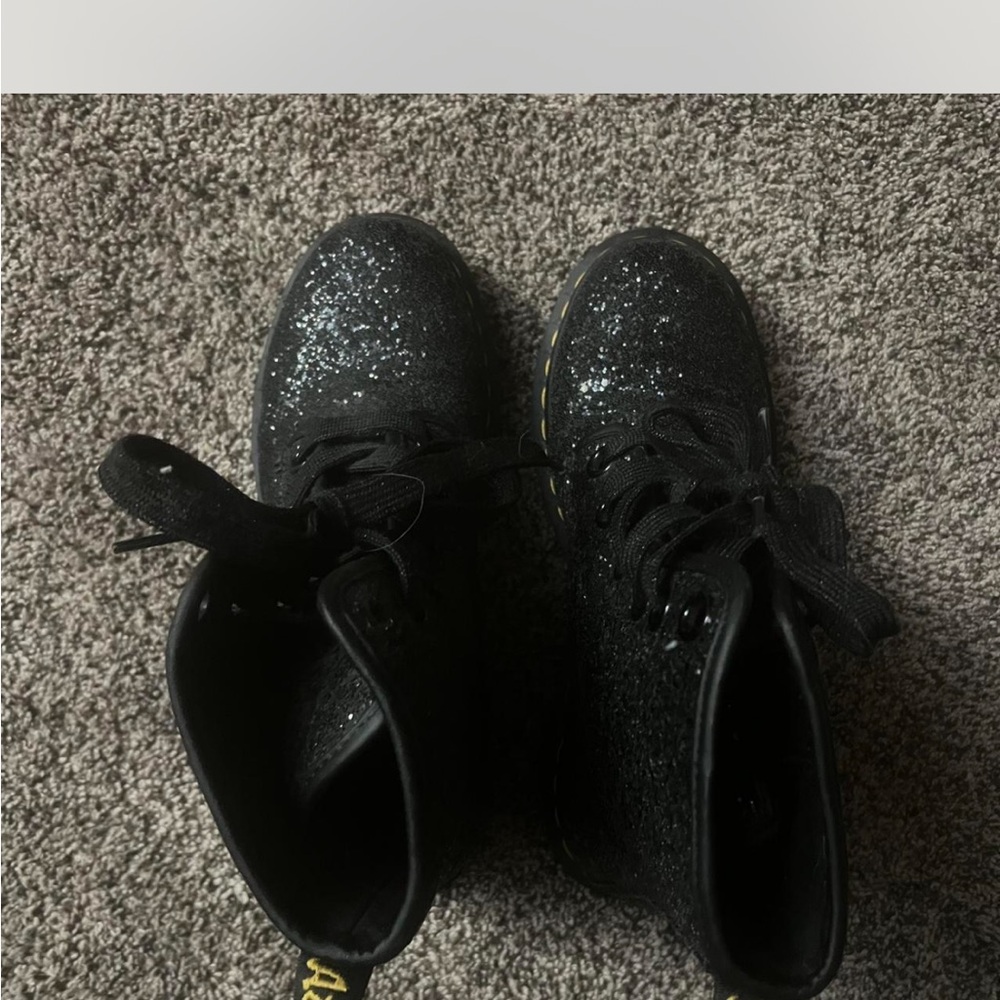 Dr. Martens Black Glitter Combat Boots - Picture 3 of 5